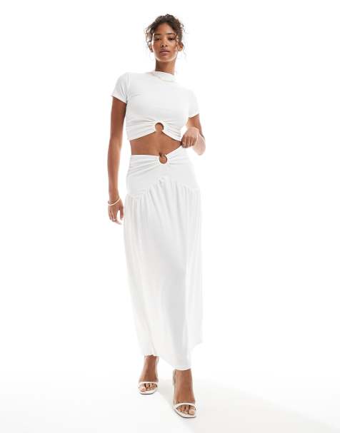 4th & Reckless slinky slash neck top and dropped waist maxi skirt co-ord in white - view 1
