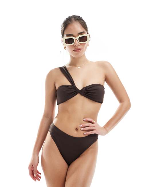 4th & Reckless - Slip bikini sgambati color cioccolato in coordinato