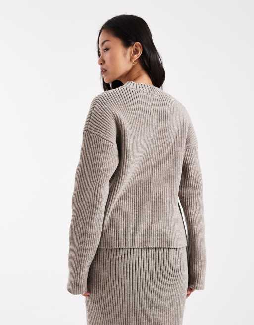 4th & Reckless soft rib knit crew neck sweater in oat - part of a set