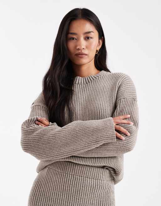 4th & Reckless soft rib knit crew neck sweater in oat - part of a set