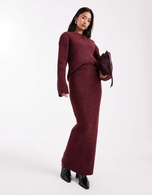 4th & Reckless soft rib knit maxi skirt in burgundy – part of a set-Red