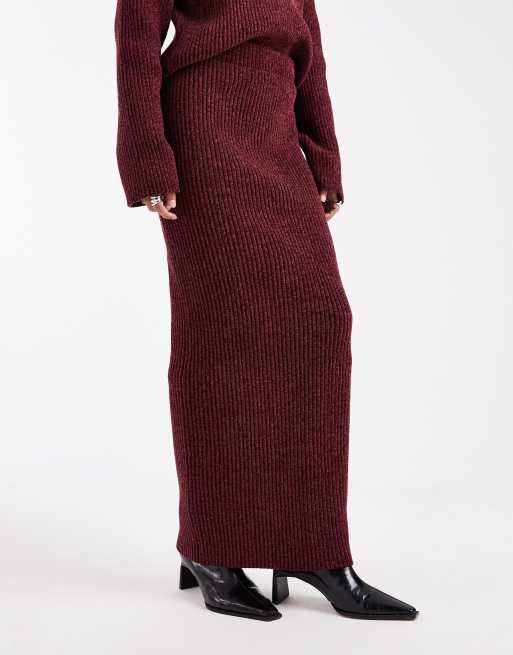 4th & Reckless soft rib knit maxi skirt in burgundy - part of a set, 4 of 5