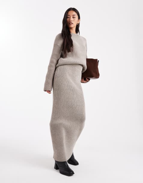4th & Reckless soft rib knit maxi skirt in oat - part of a set - view 1