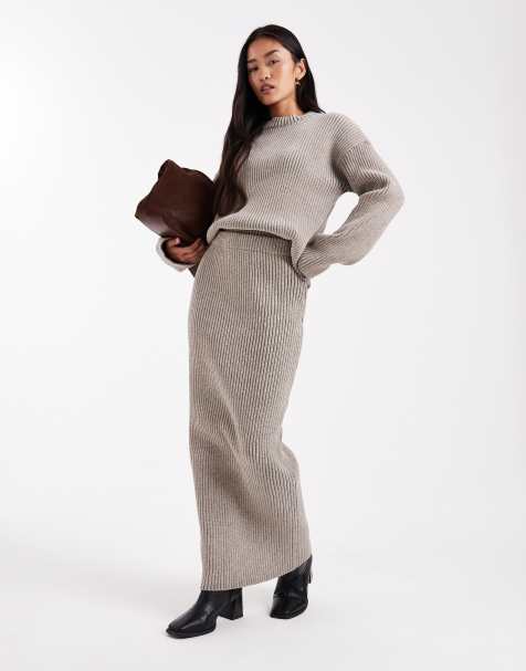 4th & Reckless soft ribbed knit crew neck jumper in oat (part of a set) - view 1