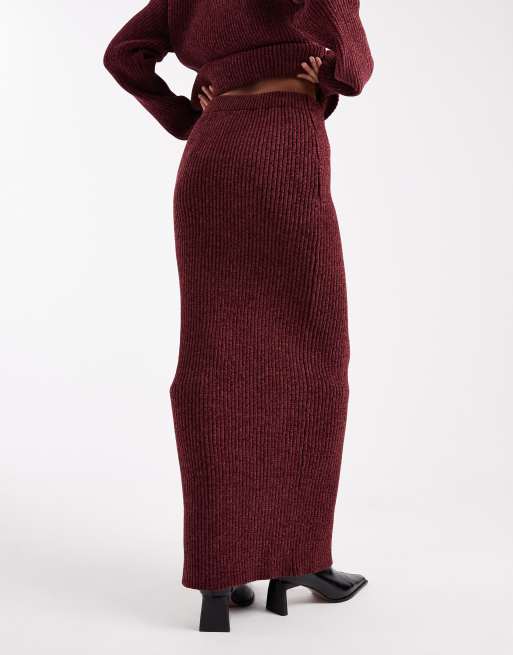 4th & Reckless soft ribbed knit maxi skirt in burgundy (Part of a set), 2 of 5