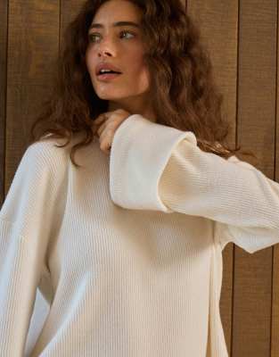4th & Reckless Soft Touch Ribbed Wide Sleeve Cuff Detail Top In White