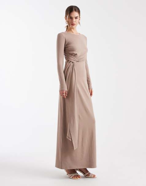 4th & Reckless soft touch twist front drape detail maxi dress in mocha