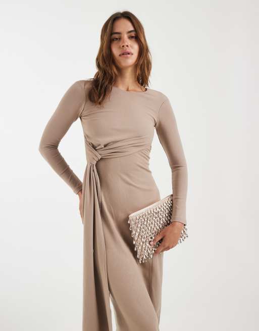 4th & Reckless soft touch twist front drape detail maxi dress in mocha, 2 of 4