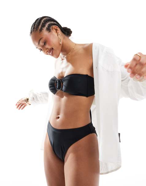 4th & Reckless - Sort bandeau-bikinitop med spænde i skildpaddemønster og bindebånd på ryggen - Del af sæt - view 1