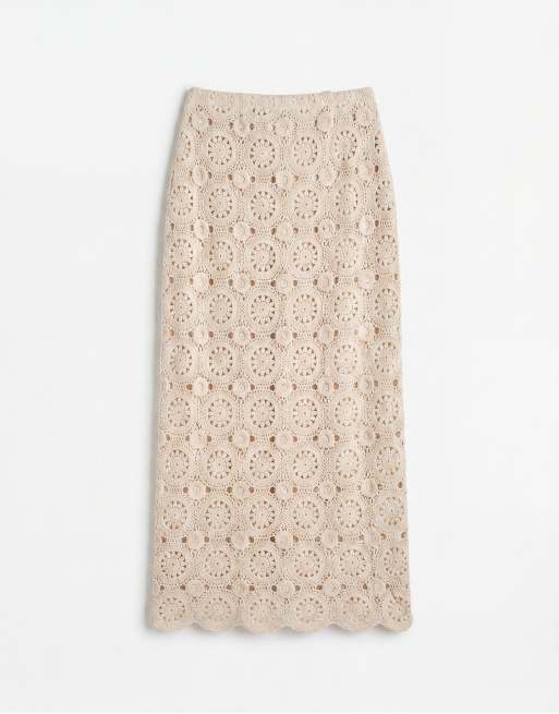 4th & Reckless - Sort maxi-strandnederdel i bomuldsrigt hæklet materiale med blomstermønster og bølgekant - Del af sæt, 7 af 7