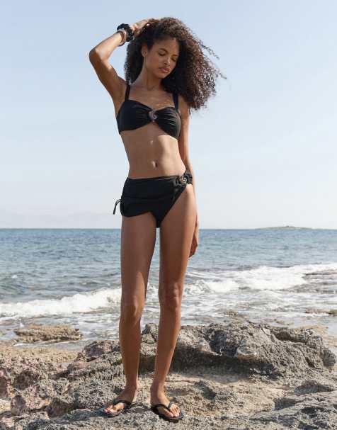 4th & Reckless spiral hardware detail bikini top and bottoms set in black - view 1