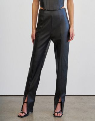 4th & Reckless split front PU trouser co-ord in black