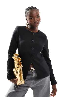 4th & reckless split front tailored blazer jacket in black