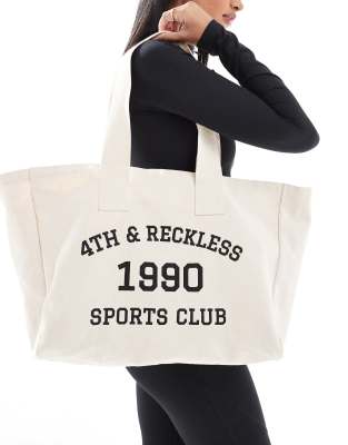 sports club logo tote bag in cream-Multi