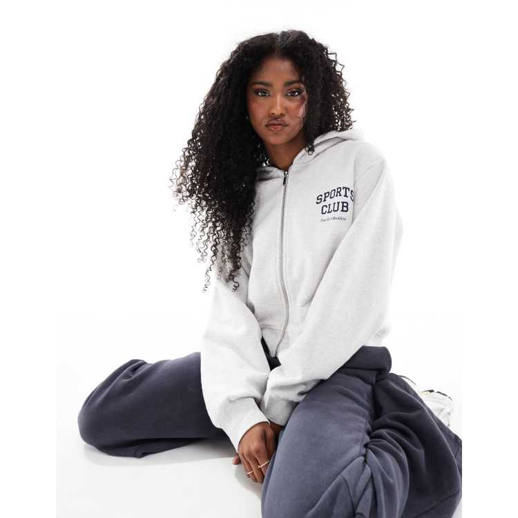 4th & Reckless sports club oversized logo zip through hoodie in 