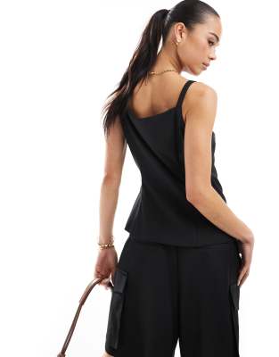 4th & Reckless Square Neck Sleeveless Button Up Vest In Black