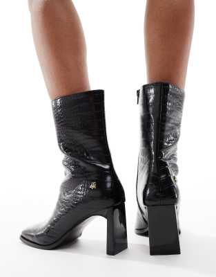4th & Reckless Square Toe Heeled Ankle Boots In Black