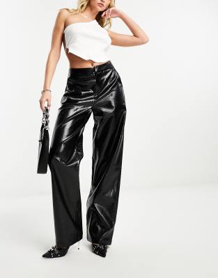 AFRM ultra low rise faux leather wide leg pants in black