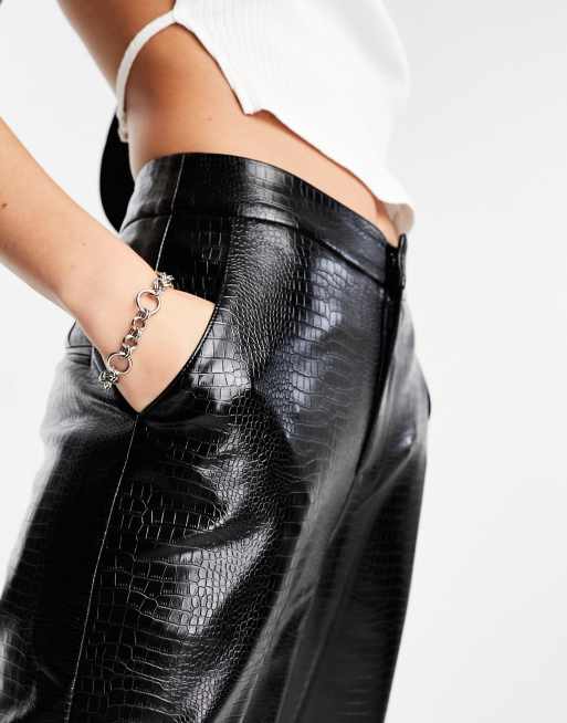 Dirt Rich Black Crocodile-Embossed Vegan Leather Pants