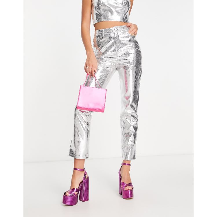 4th & Reckless straight leg metallic pants in silver - part of a set