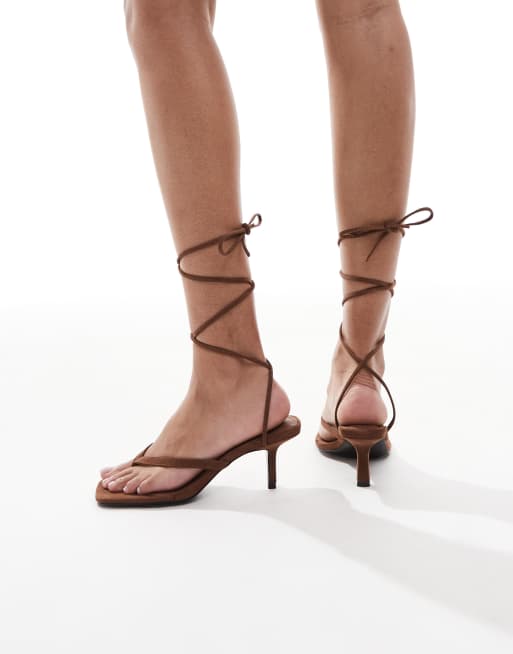 4th & Reckless strappy mid heel thong sandals in faux suede brown