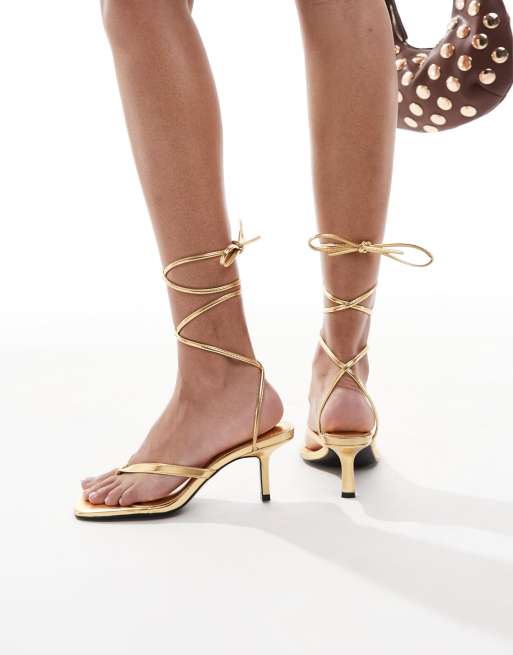 4th & Reckless strappy mid heel thong sandals in metallic