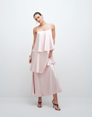 4th & Reckless Strappy Tiered Satin Cami Maxi Dress In Pink