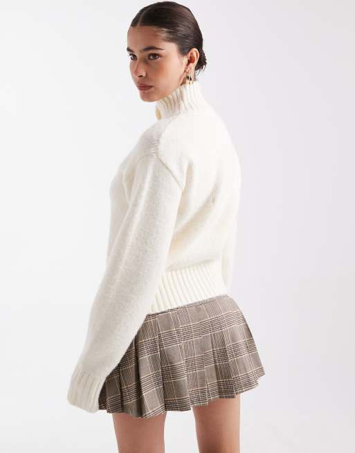 4th & Reckless – Strickjacke in Creme mit Wollanteil, Stehkragen, durchgehender Knopfleiste und gerippten Bündchen, 4 von 4