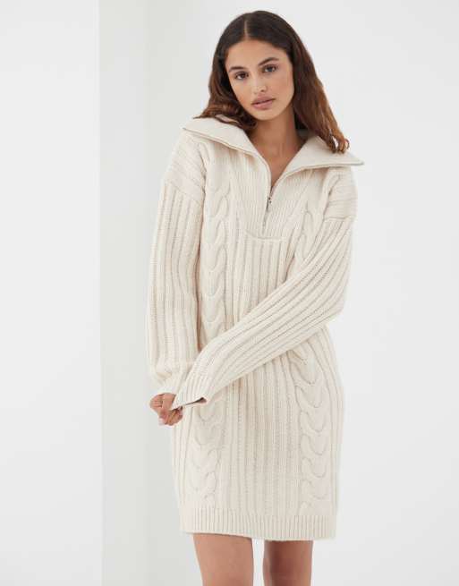 4th & Reckless – Strickkleid in Creme mit Zopfmuster und kurzem Reißverschluss, 3 von 4