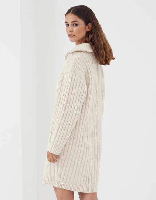 4th & Reckless – Strickkleid in Creme mit Zopfmuster und kurzem Reißverschluss, 4 von 4