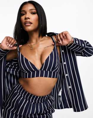 4th & Reckless stripe bralette co-ord in navy - ASOS Price Checker