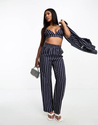 4th & Reckless stripe high waist trouser co-ord in navy