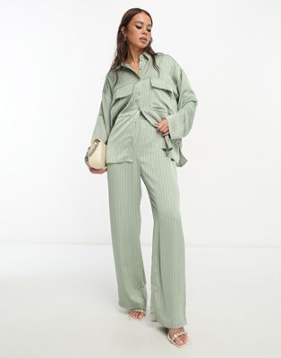 4th & Reckless stripe satin trouser co-ord in sage