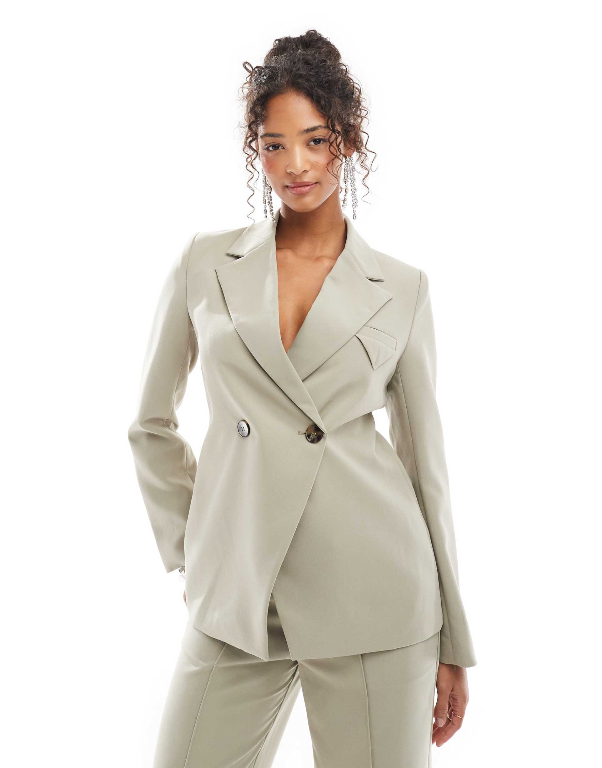 4th & reckless structured button side blazer in olive - part of a set