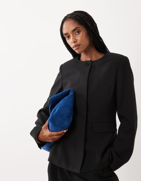 4th & Reckless structured collarless fluted sleeve blazer in black - part of a set - view 1