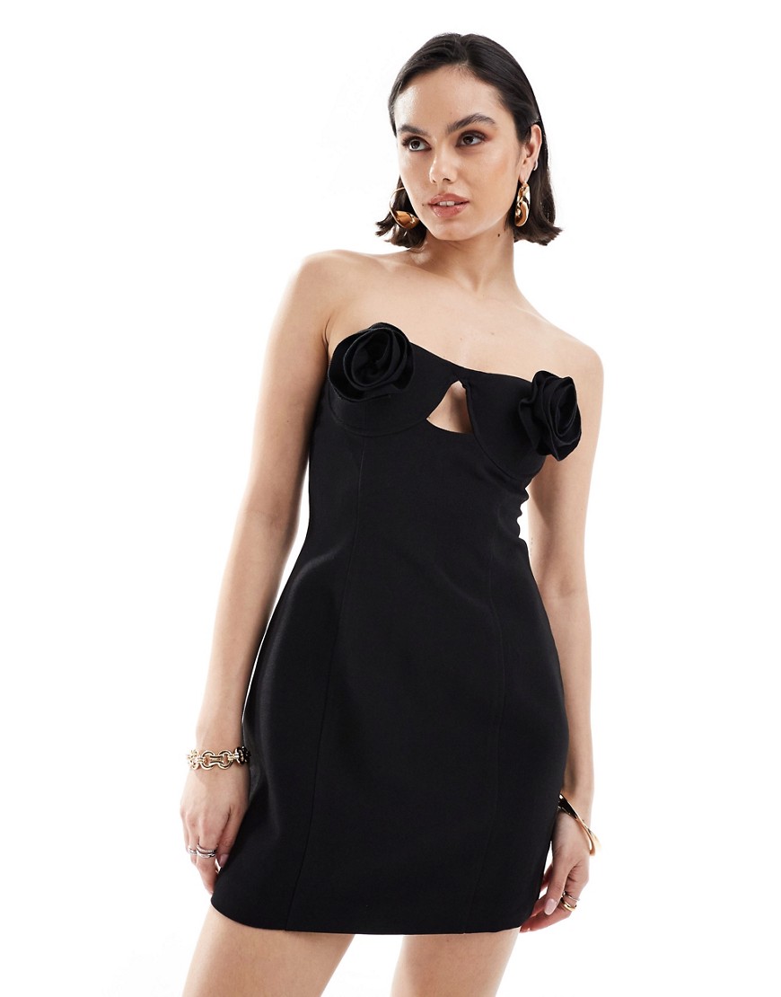 structured corsage bust detail mini dress in black