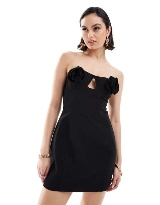 4th & Reckless structured corsage bust detail mini dress in black | ASOS