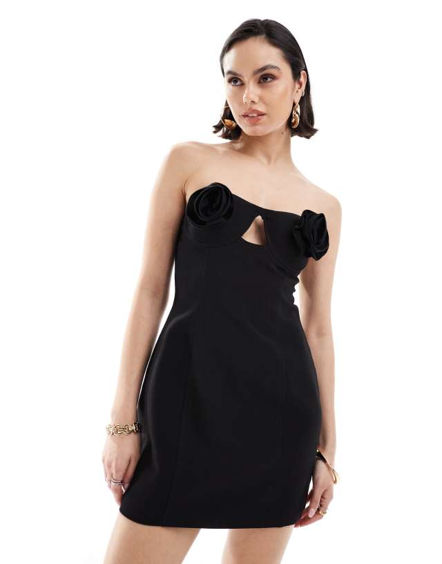 4th & Reckless - structured corsage bust detail mini dress in black