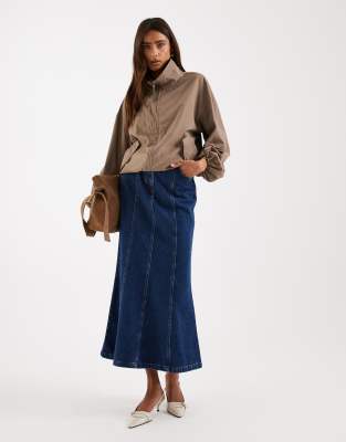 4th & Reckless structured panel denim maxi skirt in dark wash