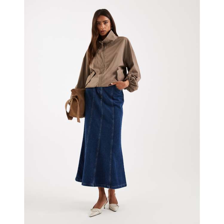 4th & Reckless structured panel denim maxi skirt in dark wash | ASOS