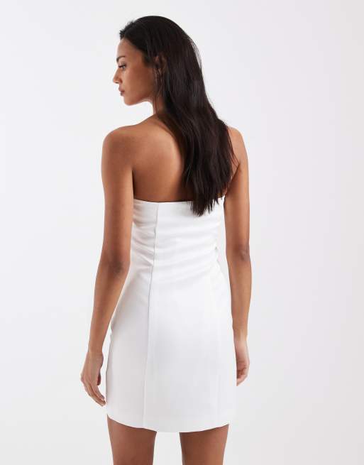 4th & Reckless structured satin bandeau mini dress co-ord in cream, 2 of 4