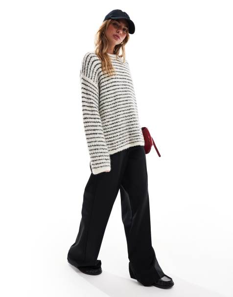 4th & Reckless – Strukturierter Pullover aus Wollmix in Creme und Schwarz gestreift mit weiten Ärmeln und Rundhalsausschnitt - view 1