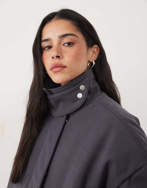 4th & Reckless suede look funnel neck cropped padded coat in gray, 2 of 4