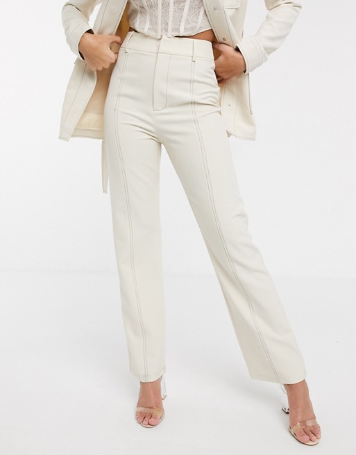 4th & Reckless suit trouser with contrast stiching in cream