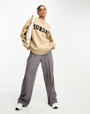 4th & Reckless Sunday slogan lounge knitted jumper in beige