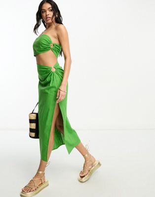 4th & Reckless sunset asymmetric bandeau maxi summer dress in green