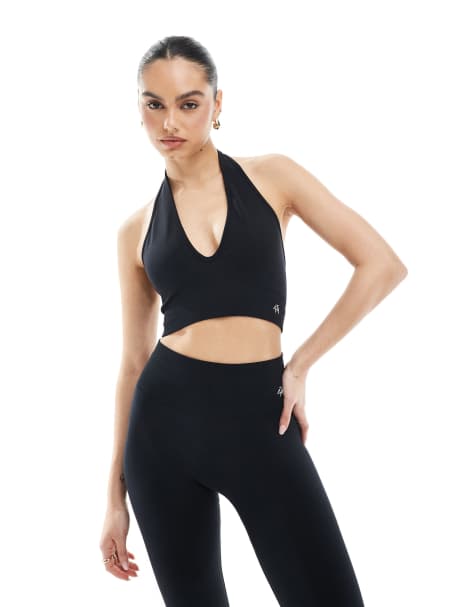 4th & Reckless – Svart sportbehå i seamless-design med halterneck, del av set - view 1