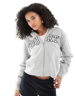 4th & Reckless - Sweat à capuche zippé à logo brodé - Gris