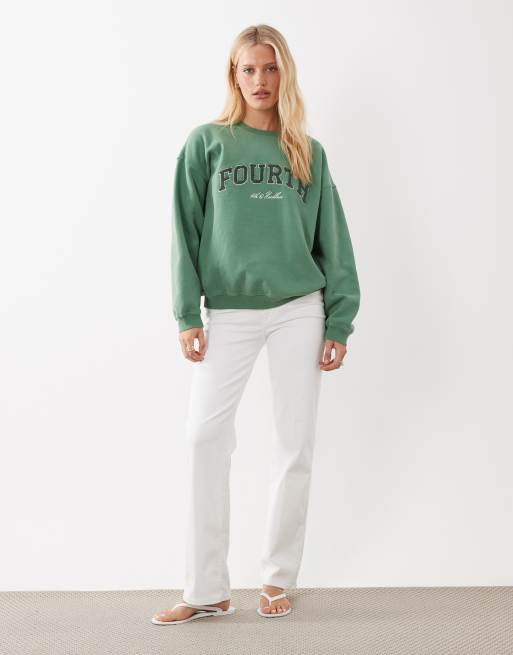 4th & Reckless - Sweat-shirt en coton imitation peau de mouton à logo - Vert délavé, 2 de 4