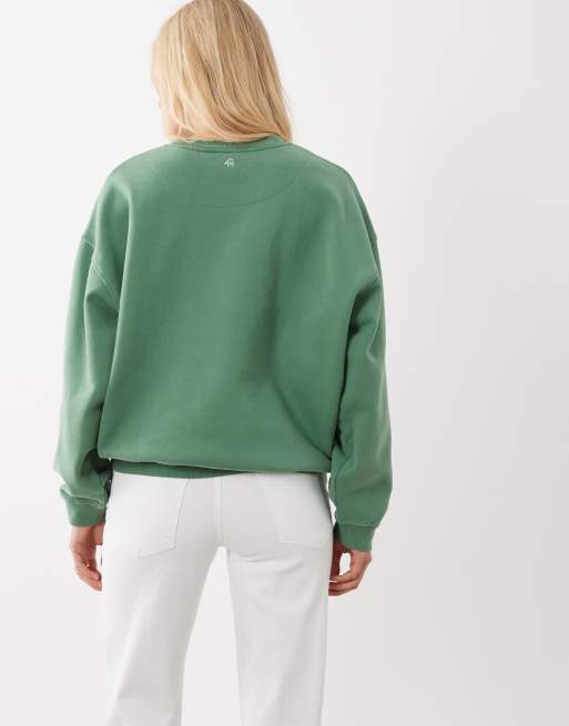 4th & Reckless - Sweat-shirt en coton imitation peau de mouton à logo - Vert délavé, 4 de 4